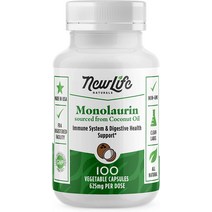 뉴라이프 내추럴 모노라우린 건강 보조 식품 625mg 라우르산 - 면역 지원 보충제 체계 방어 100 베지 캡슐, 기본