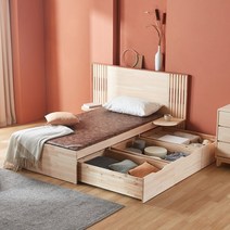 동서가구 토리 편백나무 대용량 서랍형 와이드헤드 수납 황토숯 흙 침대 싱글 S DF642716, 내추럴