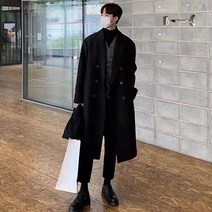 위위브렌 남성용 간절기 추동 롱 더블 버튼 모직 코트