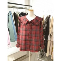 르샵 leshop LA48BL080 프릴 세러카라 체크 블라우스
