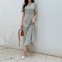 네쥬 여성 봄 여름 브이넥 스트랩 랩원피스 롱 원피스