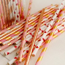 파티스토어 로즈골드 홈파티 테이블 소품 _ 생일파티 파티용품 일회용 접시 컵, (로즈골드) 페이퍼스트로우10P