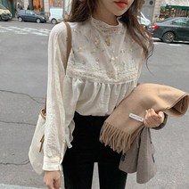 엠보 블라우스 빅사이즈 여성 버블 린넨 긴팔 체크 바이올렛 원피스 티셔츠 키티 90