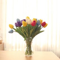 망고튤립 조화 졸업식 꽃다발 재료 브라이덜샤워 소품 17Color, 블루