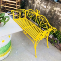야외 철제 벤치 포토존 의자 엔틱 2인용 발코니 정원 테라스 마당 베란다 카페, 옐로우