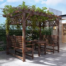 야외 우드원두막세트 정원 원두막 세트 정자설치, 대형 포도 랙더블 체어 포함  90휠 테이블
