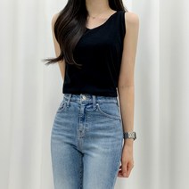 티데일리 여성용 라운드 슬라브 나시 민소매 티셔츠