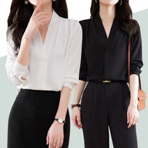블라우스 우아한 긴팔 오피스룩 쉬폰 화이트 하객룩 블랙 브이넥(상품별 교환&반품지 주소가 달라 상품 자동수거가 불가합니다. 교환/반품이 필요하신 분은 문자나 톡톡으로 문의해주시면 안내해 드리겠습니다)
