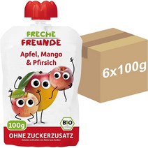 독일 FRECHE FREUNDE 1살 사과 망고 복숭아 아기 과일 퓨레 스퀴즈 파우치 6X100g, 6팩, 100g