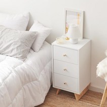 브랜디하우스 포코 투서랍형 3단 협탁 침대 협탁 사이드 테이블, 화이트
