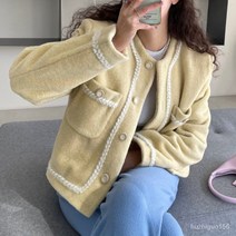 2022 가을 새 한국 여성 작은 향수 디자인 가장자리 대비 모직 천 짧은 코트 여성
