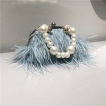 털가방 여성 퍼 숄더백 쇼퍼 토트백 지갑 타조 깃털 지갑 핸들 가방 럭셔리 디자이너 핸드백 진주 체인 어깨 모피 가방