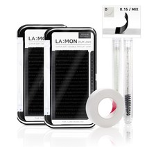 래쉬몬스터 프리미엄 플랫모 속눈썹연장 플랫래쉬 20줄 2개입 니치반테이프 1개 마스카라브러쉬 2개 세트구성, D 0.15 MIX 2세트