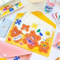 A4 똑딱 서류 파우치 가방, 옐로우