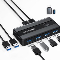 Lemorele USB 스위치 어댑터 2 입력 4 출력 USB 스위치 KVM 스위처 프린터 컴퓨터 키보드 마우스 공유자 컨트롤러, 검정