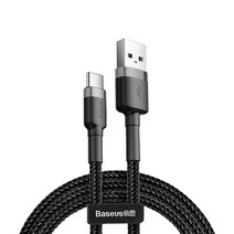 베이스어스 기본 C타입 QC 3.0 고속 충전 케이블 2M, 그레이블랙