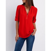 S-5XL Ladies Loose 시폰 셔츠 멀티 컬러 v 넥 지퍼 긴팔 캐주얼 기본 화이트 블랙 블라우스 셔츠 탑 플러스 사이즈