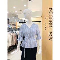 [케네스레이디] (E420) 스트라이프 브이넥 벨티드 블라우스 (EWBLKH4000)