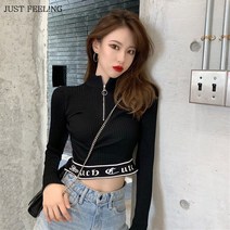 just feel!ng 반집업 크롭 이너 니트 여성 패션 슬림핏 상의 반폴라 기본티