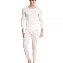 METWAY 실크 긴 언더웨어 남성용 롱 내의 2피스 보온 내복 세트 화이트., White