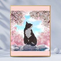 러블리 따뜻한 오후의 햇살과 고양이 카툰 일러스트 보석십자수 DIY 만들기 세트 집콕취미 핸드메이드 선물 집안 인테리어 다이아몬드 그림 액자 없음 20종, GB848