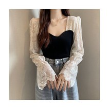블라우스 여성 프랑스 스타일 기질 디자인 퍼프 긴 소매 의류 품위있는 모든 경기 패치 워크 기본 하라주쿠 우아한