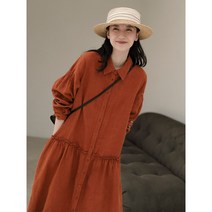 여성 롱원피스 오버핏 박시 린넨 셔츠원피스 빅사이즈