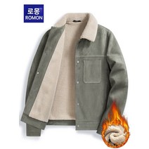 남성 Romon 남성 자켓 가을 겨울 유행 브랜드 옷깃 스웨이드 자켓 플러스 벨벳 두꺼운 따뜻한 캐주얼 자켓 남성 모델
