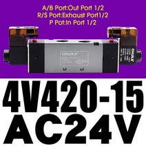 솔레노이드 솔 밸브 벨브 제어 5/2 방향 포트 단일 코일 4V120 4V220 4V320 4V420 4V220-08 4V220-06, [20] 4V420-15  AC24V, [06] With 12mm fittings