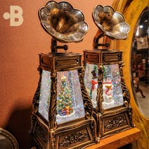 본디자인랩 빈티지 턴테이블 크리스마스 오르골 워터볼 무드등 눈사람 산타, 턴테이블 빌리지 (YJ 2262 C)