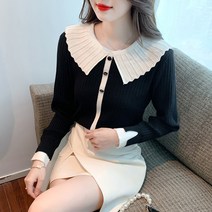 채윤러브 chaeyoon love 여성 스타일리쉬 세련된 투톤 슬림핏 스웨터 니트