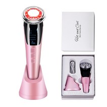 피부관리기 홈케어 리프팅 쿨링마사지기 클린징 5 in 1 ems 핫 쿨 페이셜 마사지 led 라이트 테라피 음파 진동 주름 타이트닝 페이스 케어 뷰티 디바이스, 상자에 핑크