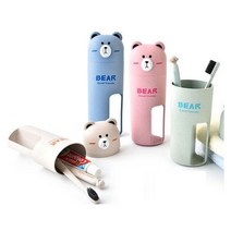 칫솔파우 휴대용 양치 세트 일회용 세면 도구 치약통 칫솔뚜껑, 곰돌이휴대용치약칫솔통(블루)
