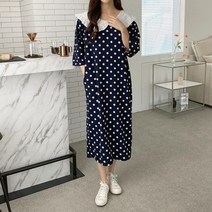 여자 빅카라 프릴 땡땡이 도트 루즈핏 7부소매 원피스