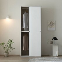 장인가구 타니아 LPM도어 800 슬라이딩 2단 행거옷장, 크림화이트