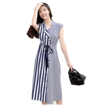 여름 스트라이프 빅사이즈 여성 티셔츠 미디 원피스