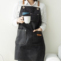 할메이드 바리스타 데님 카페 공장 공방 화방 방수 앞치마, 블랙