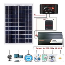 [해외]12V24V 솔라 패널 시스템 18V 20W 솔라 패널 40A50A60A 충전 컨트롤러 1000W 솔라 인버터 키트 완전한 발전, 60A, 800W