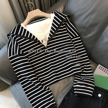 박시니트가디건 전문점 철회함 미시옷루즈핏 스판 줄무늬 반집업 후드셔츠 여성 가을 2863205491