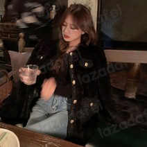 여성 트위드 재킷 페이크 퍼 코트 털외투