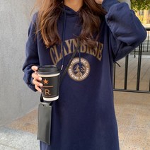 [랜덤플레이] 영문 로고 프린팅 오버핏 후드 롱 원피스