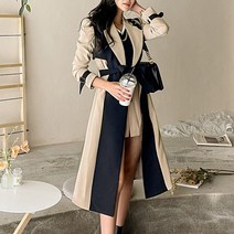 순이들 여성 배색 롱 트렌치 코트