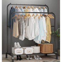 감성 심플 고정식 2단 행거 선반형 2color, 블랙