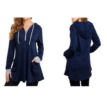 ANKRIC 데일리 톱 품질 가을 기질 풀오버 후드 느슨한 여성 가을 긴 소매 대비 테더 티셔츠