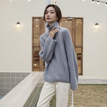 뉴욕멋쟁이 온리브 하이넥 니트 여성 목폴라 스웨터
