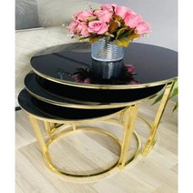 전통찻상 골드 대리석 깨지지 않는 강화 유리 장식 북유럽 럭셔리 커피 테이블 거실 3 개, 3.Black