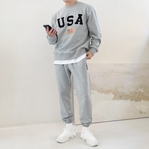 베럴댄나우 남자 특양면 기모 USA 자수 오버핏 후드 맨투맨 조거팬츠 트레이닝복 세트