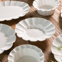 디오브 플뢰르라 테이블웨어 접시, 세트, 화이트, 작은 타원형 플레이트+원형 플레이트+오벌 플레이트+볼