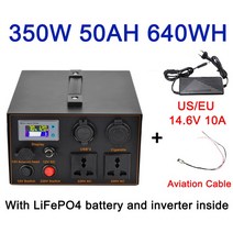 휴대용 전원 스테이션 LiFePO4 500W AC 220V 인버터 태양 발전기 12V 에너지 보조베터리 대용량 캠핑, 03 50AH 350W 640WH