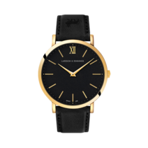 라르손앤제닝스 루가노 블랙 레더 40MM 골드 블랙 라운드 남성 여성 가죽손목시계